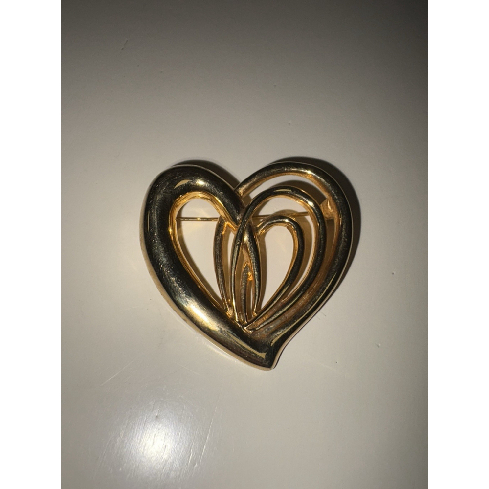 Allison Reed Signed Vintage Gold Tone Heart Brooch 2.25” Valentines Day Jewelry - Picture 4 of 9